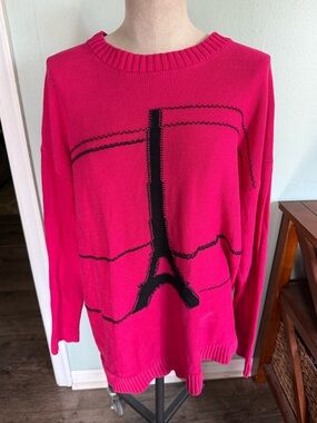 Karl Lagerfeld Paris Hot Pink Women’s Eiffel Tower Paris France Sweater Size XL